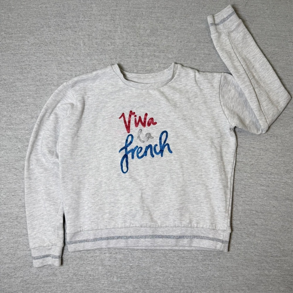 Cotton On Womens Sweatshirt Small‎ Gray  Viva La French Cropped STND ISSUE